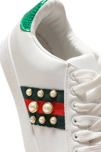 Load image into Gallery viewer, Ginnie pearl embellished three stripe trainer