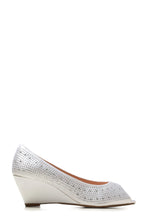 Load image into Gallery viewer, Emily peep toe diamante medium wedge