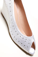 Load image into Gallery viewer, Emily peep toe diamante medium wedge