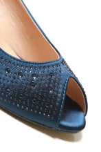 Load image into Gallery viewer, Emily peep toe diamante medium wedge