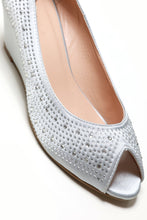 Load image into Gallery viewer, Emily peep toe diamante medium wedge