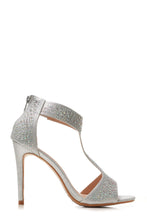 Load image into Gallery viewer, Ebony t-bar open toe stiletto sandal