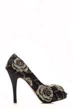 Load image into Gallery viewer, Rosemary high heel peep toe embroidered satin shoe