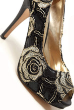 Load image into Gallery viewer, Rosemary high heel peep toe embroidered satin shoe