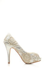 Load image into Gallery viewer, Rosemary high heel peep toe embroidered satin shoe
