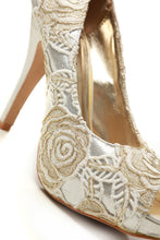 Load image into Gallery viewer, Rosemary high heel peep toe embroidered satin shoe