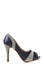 Load image into Gallery viewer, Solange diamante satin peep toe stiletto heels